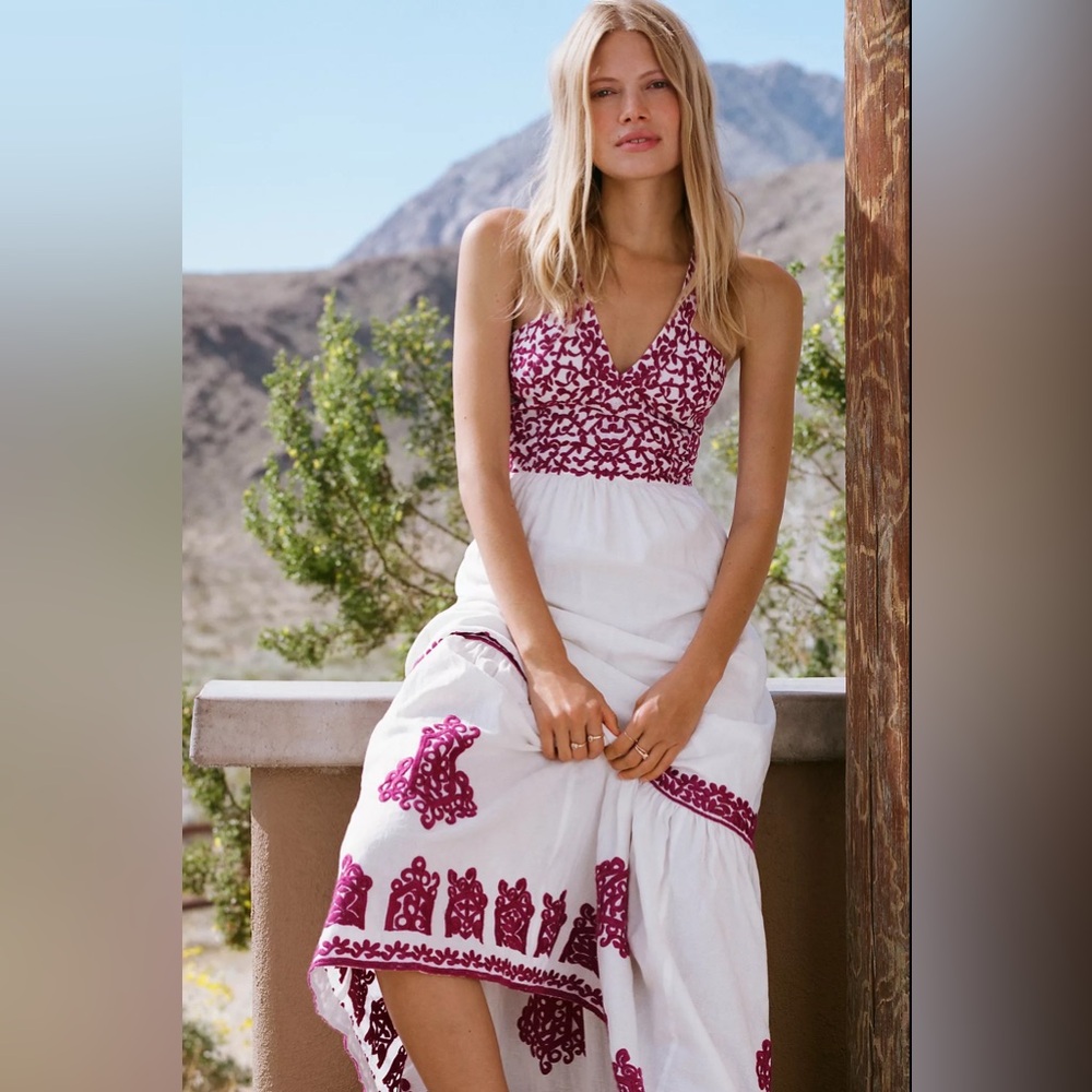 Anthropologie Manuela Embroidered Midi Dress Size US 4